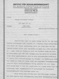Brief von Hirschfeld an George Sylvester Viereck 